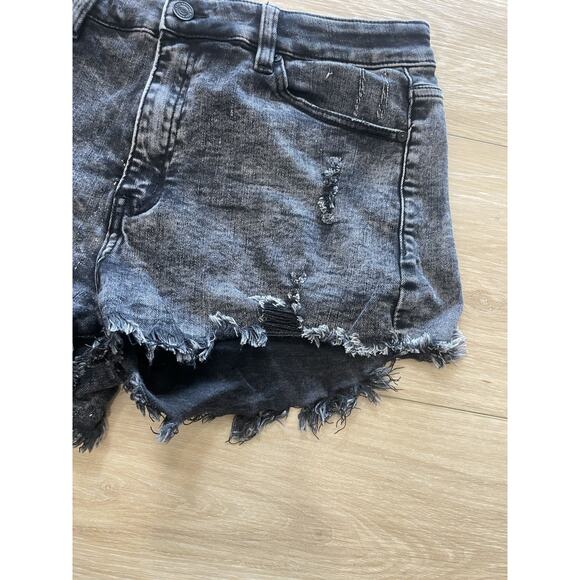 KanCan Black Denim Size XL Cotton Stretch Shorts Raw Distressed Hem High Junior - Picture 6 of 11